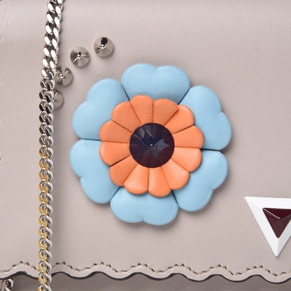 Fendi Vitello Century Lucido Nappa Hypnoteyes Scalloped Studded Tube Wallet on Chain Grigio Polvere Turchese Pallido Multicolor 9 of 11