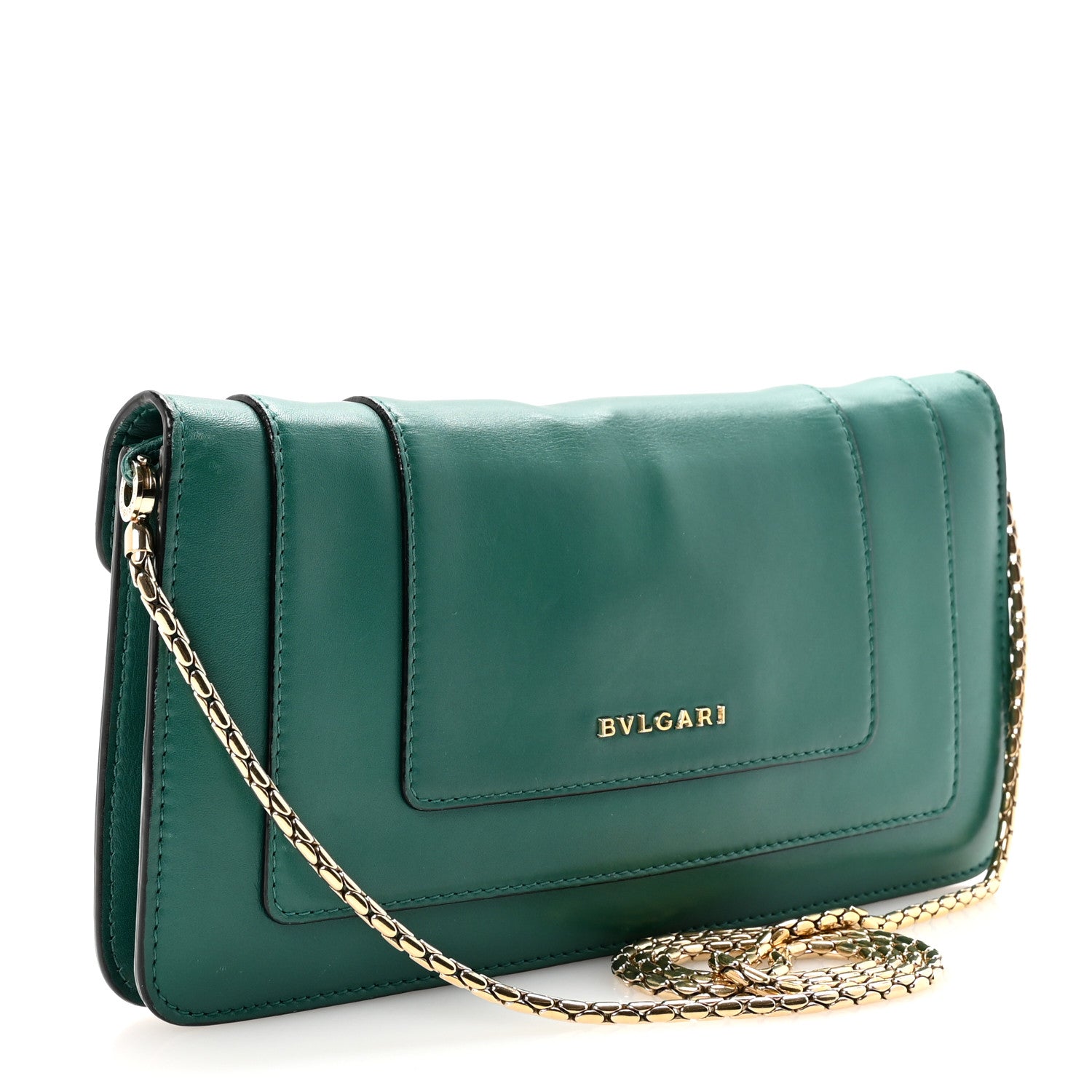 Bulgari Calfskin Serpenti Forever Flap Clutch  Emerald Green 3 of 9