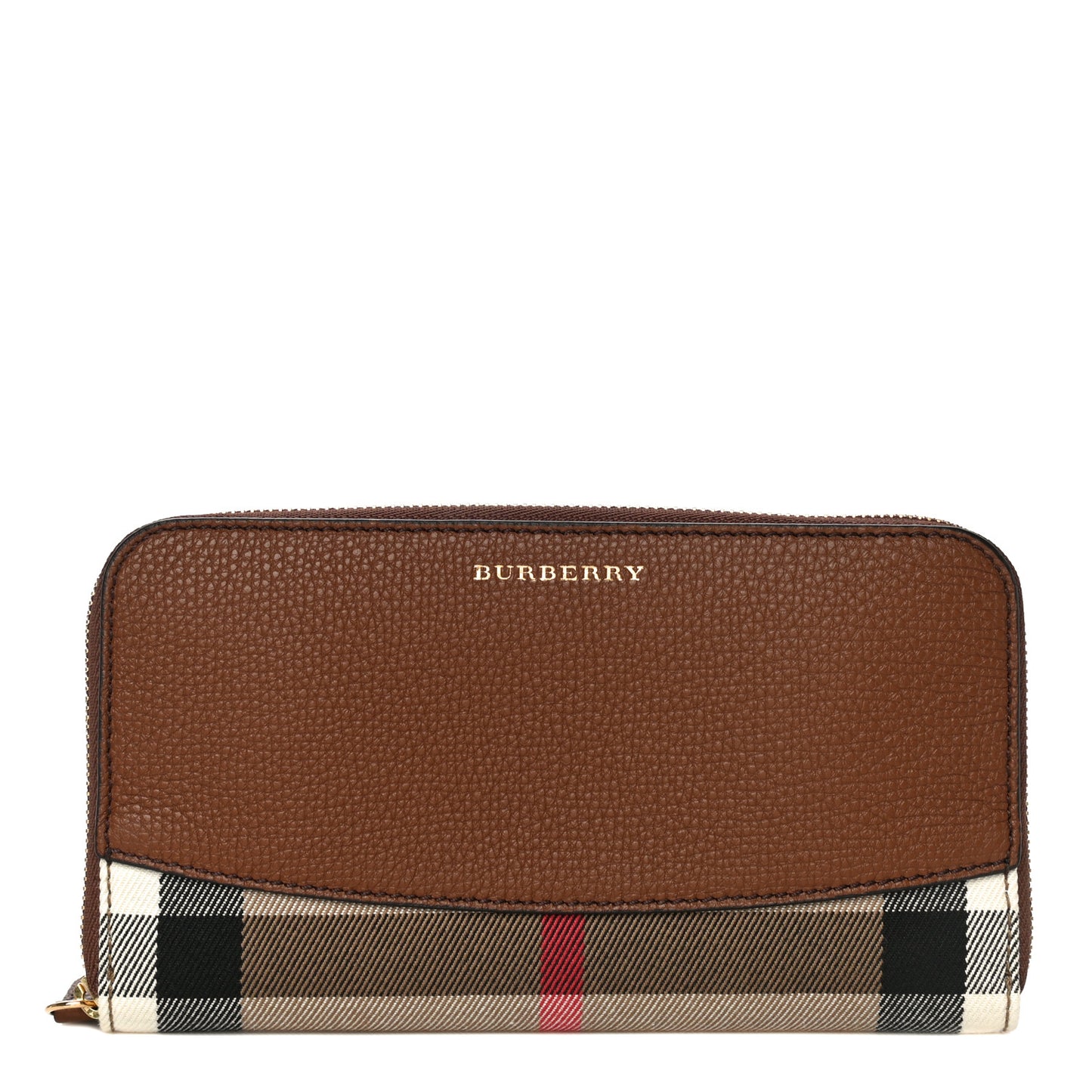 Calfskin House Check Elmore Zip Around Wallet Tan