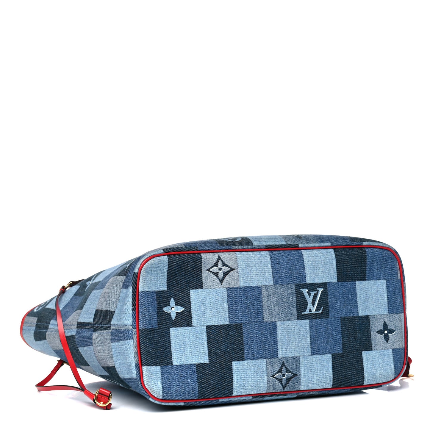 Denim Damier Monogram Patchwork Neverfull Blue Rouge