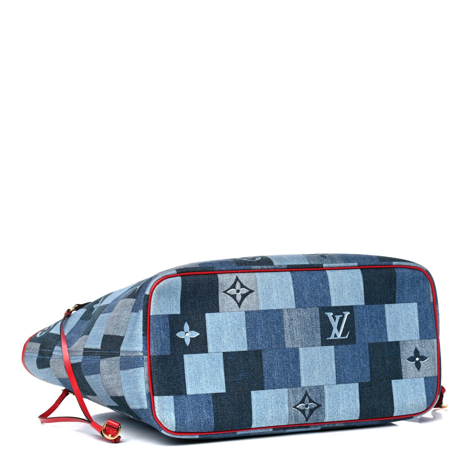 Louis Vuitton Denim Damier Monogram Patchwork Neverfull Blue Rouge 4 of 10