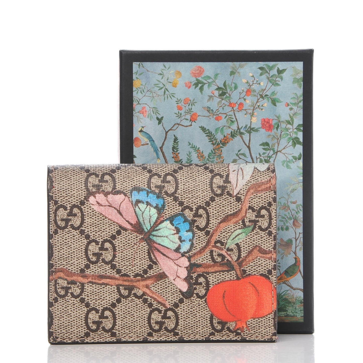 GG Supreme Monogram Tian Card Case Beige Multicolor Red