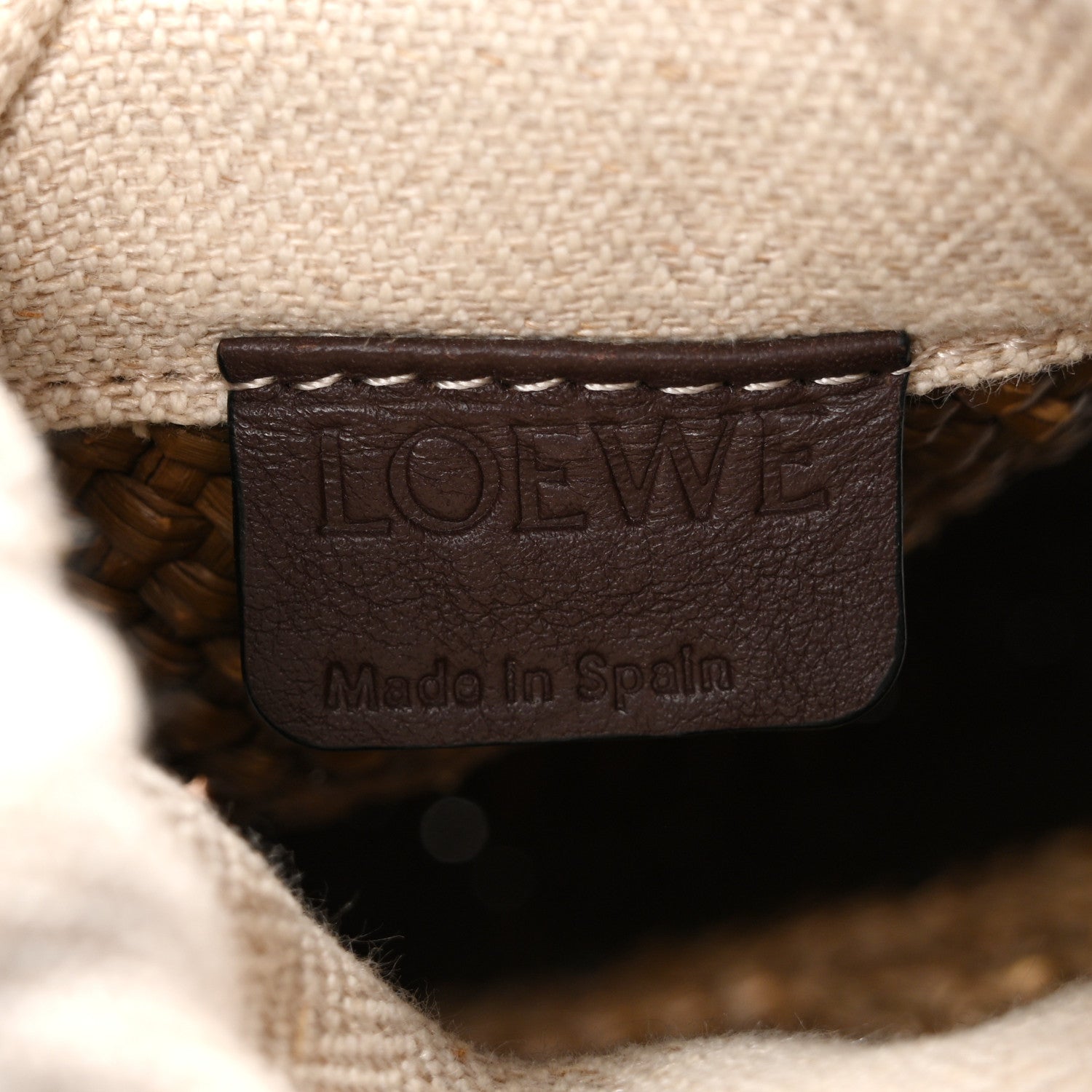 Loewe Iraca Palm Calfskin Anagram Square Pocket Bucket Bag Natural Brown 6 of 10