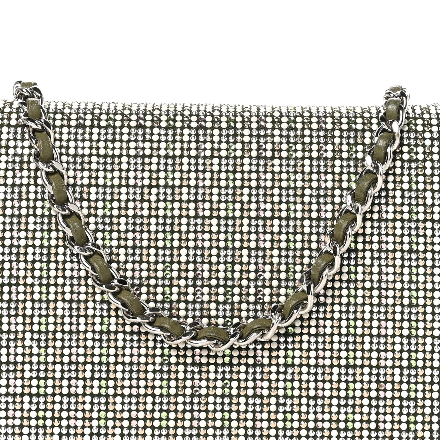 Calfskin Crystal Studded Boy Wallet On Chain WOC Khaki