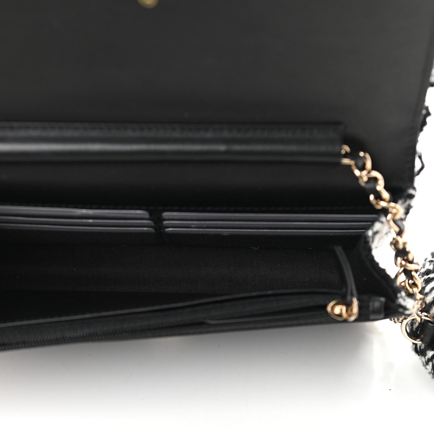 Tweed Shearling Quilted Chanel Wallet On Chain WOC and Coin Purse White Black