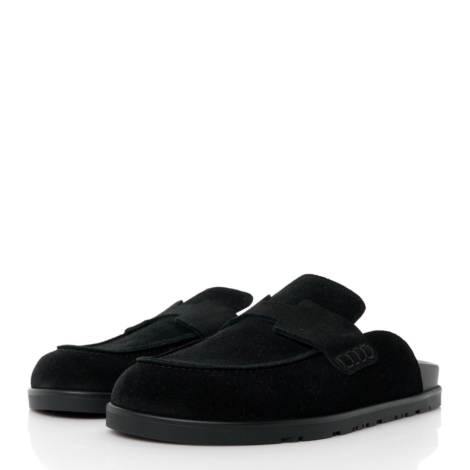 Hermes Suede Calfskin Go Mules 37.5 Black 3 of 7