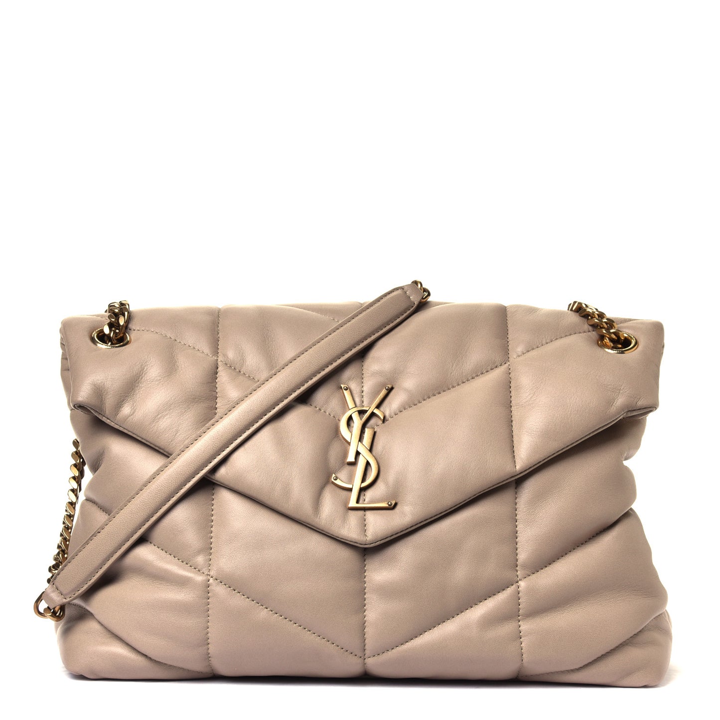 Lambskin Quilted Medium Loulou Puffer Monogram Chain Satchel Dark Beige
