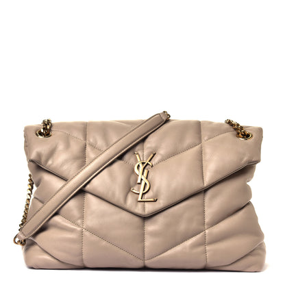 Saint Laurent Lambskin Quilted Medium Loulou Puffer Monogram Chain Satchel Dark Beige 1 of 4