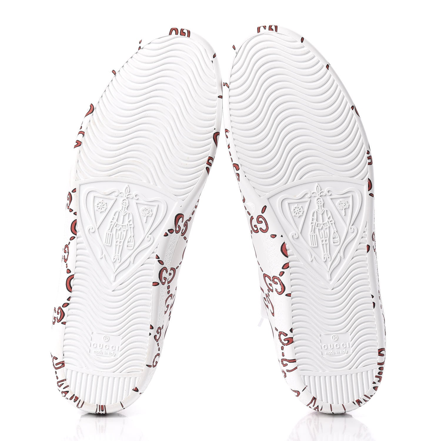 Gucci Calfskin GucciGhost Print Mens Ace Sneakers 11 White Hibiscus Red 5 of 10