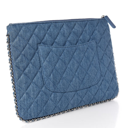 Chanel Denim Chain Around Quilted Medium Cosmetic Case Blue 3 of 9