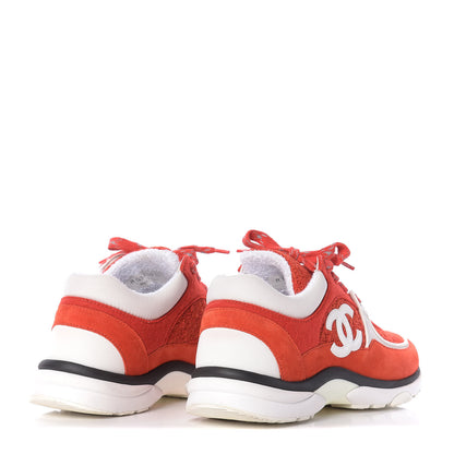 Chanel Tweed Suede Felt CC Sneakers 39 Red 4 of 11