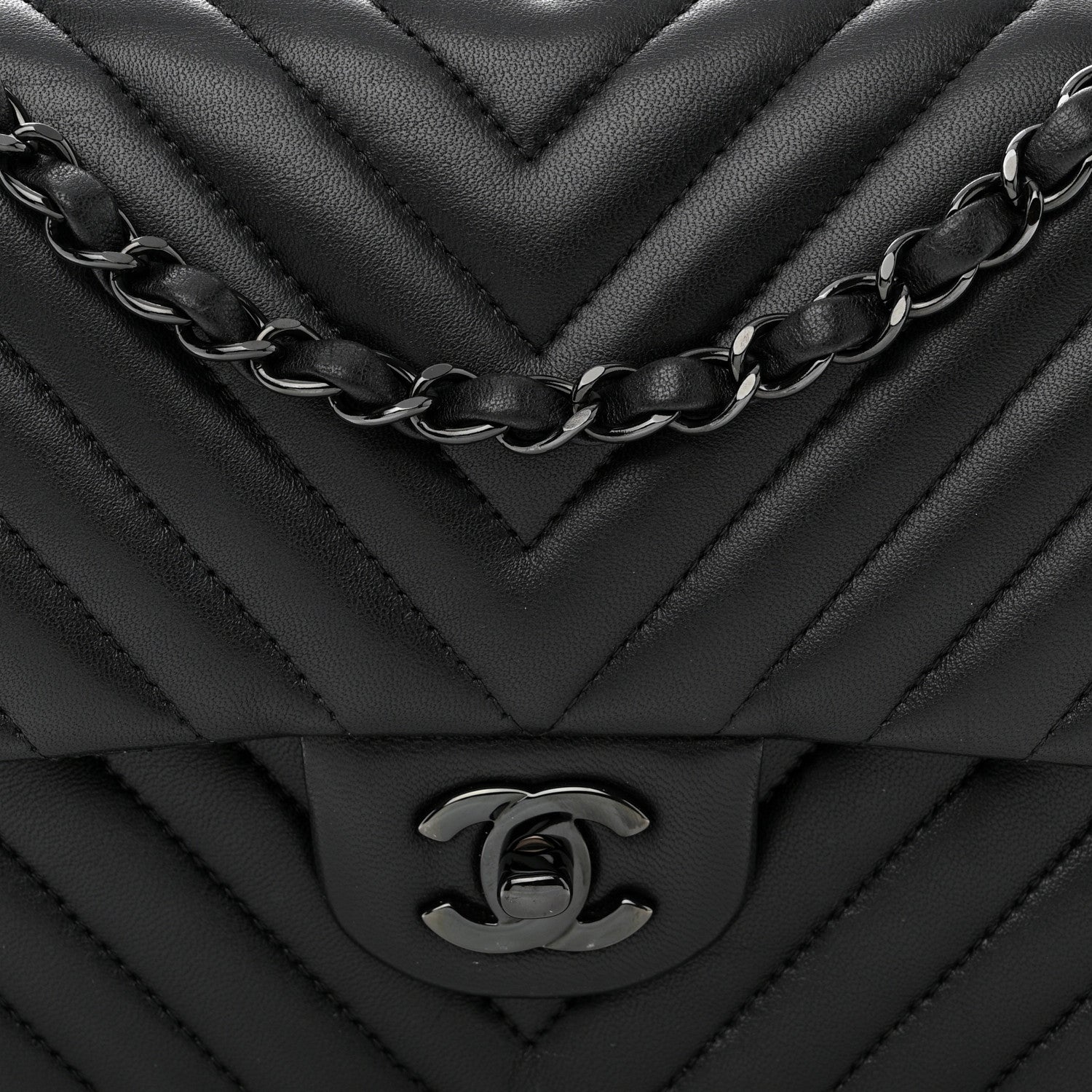 Chanel Lambskin Chevron Quilted Medium Double Flap So Black 8 of 10