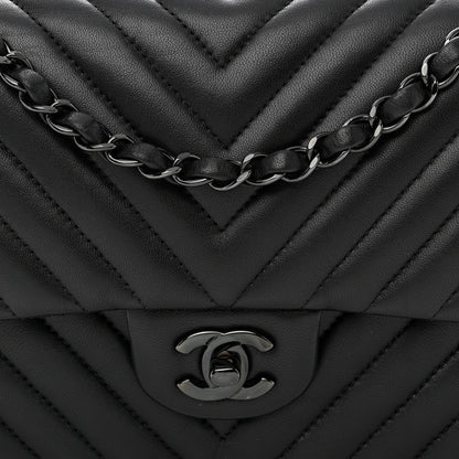 Chanel Lambskin Chevron Quilted Medium Double Flap So Black 8 of 10