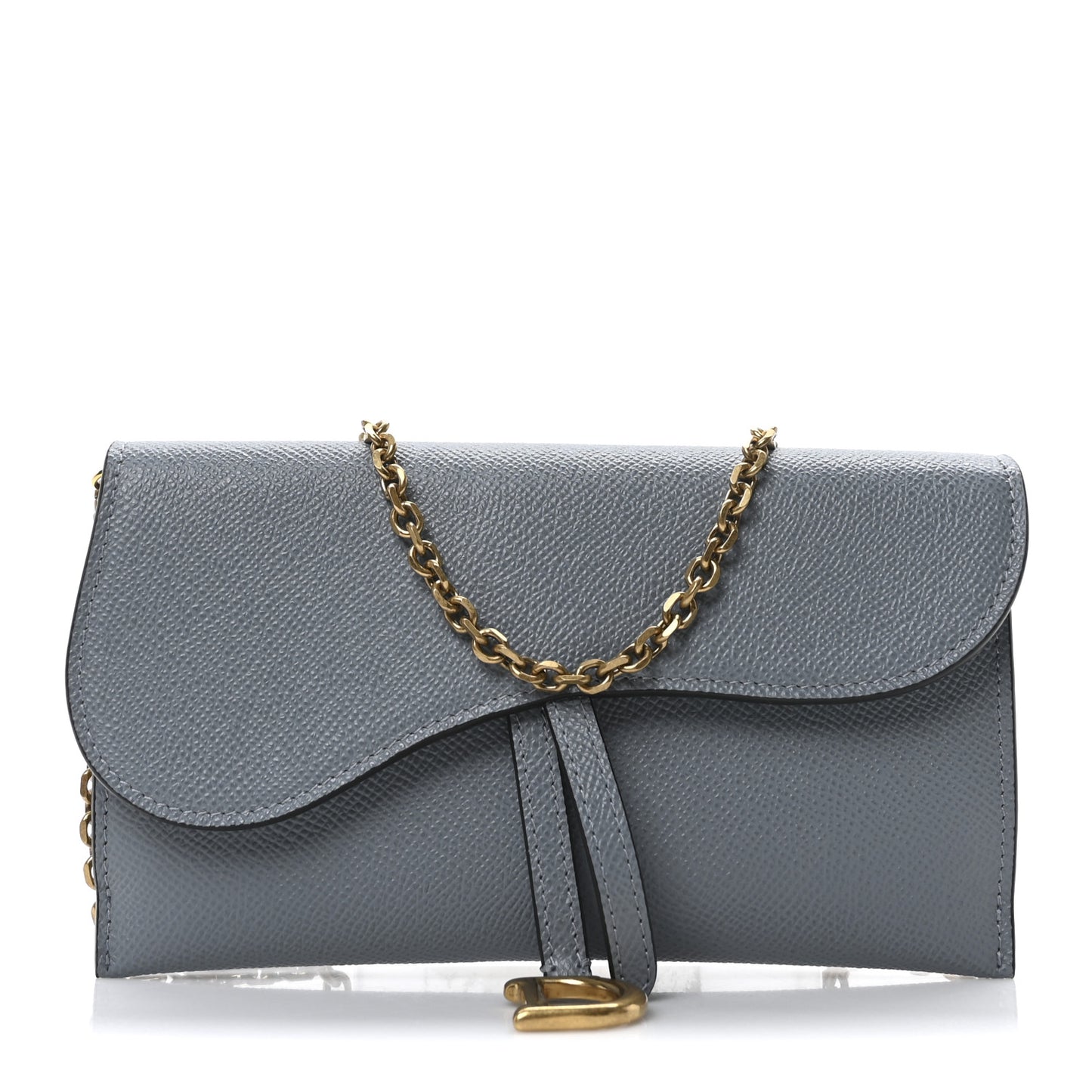 Grained Calfskin Saddle Chain Wallet Pouch Cloud Blue