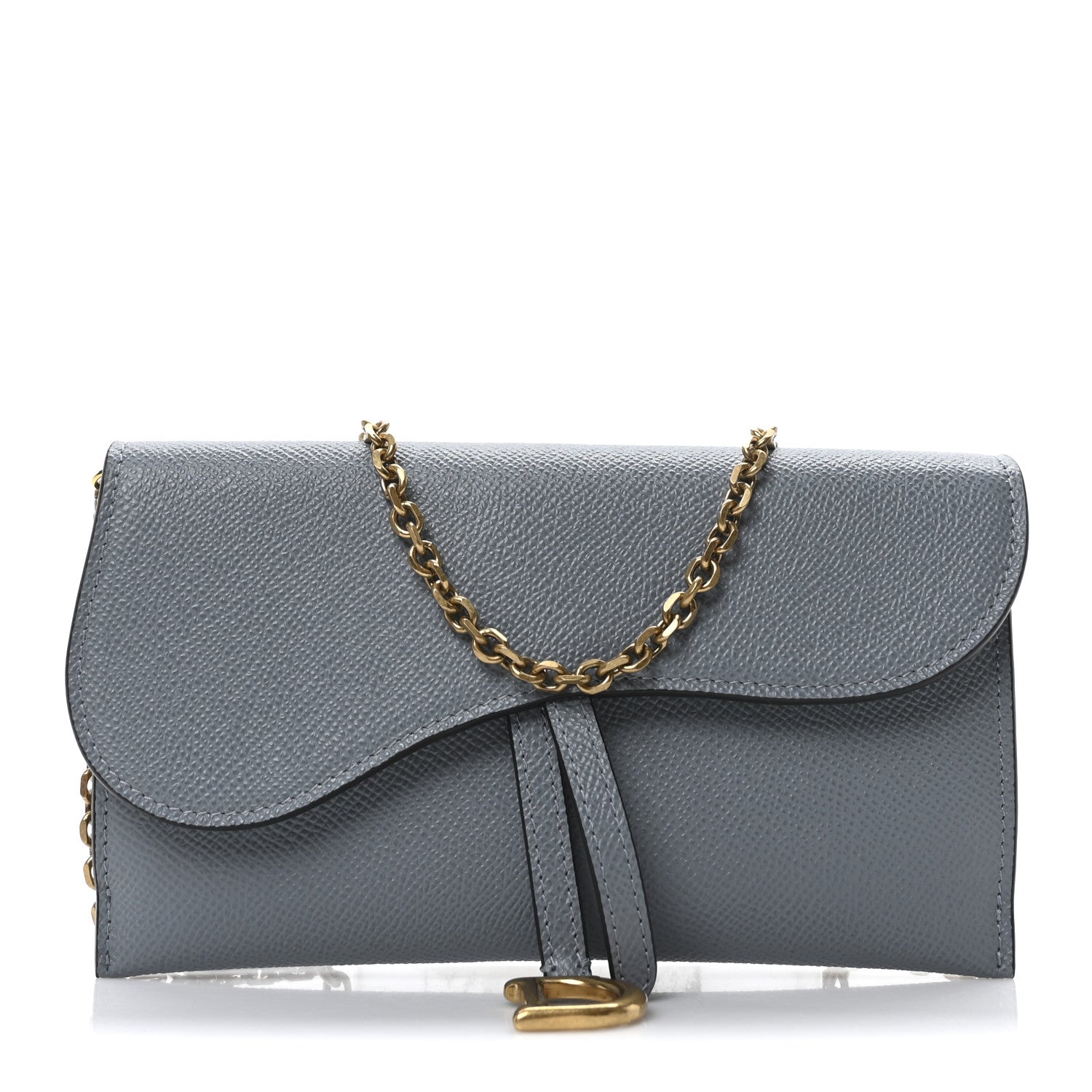 Christian Dior Grained Calfskin Saddle Chain Wallet Pouch Cloud Blue 1 of 10