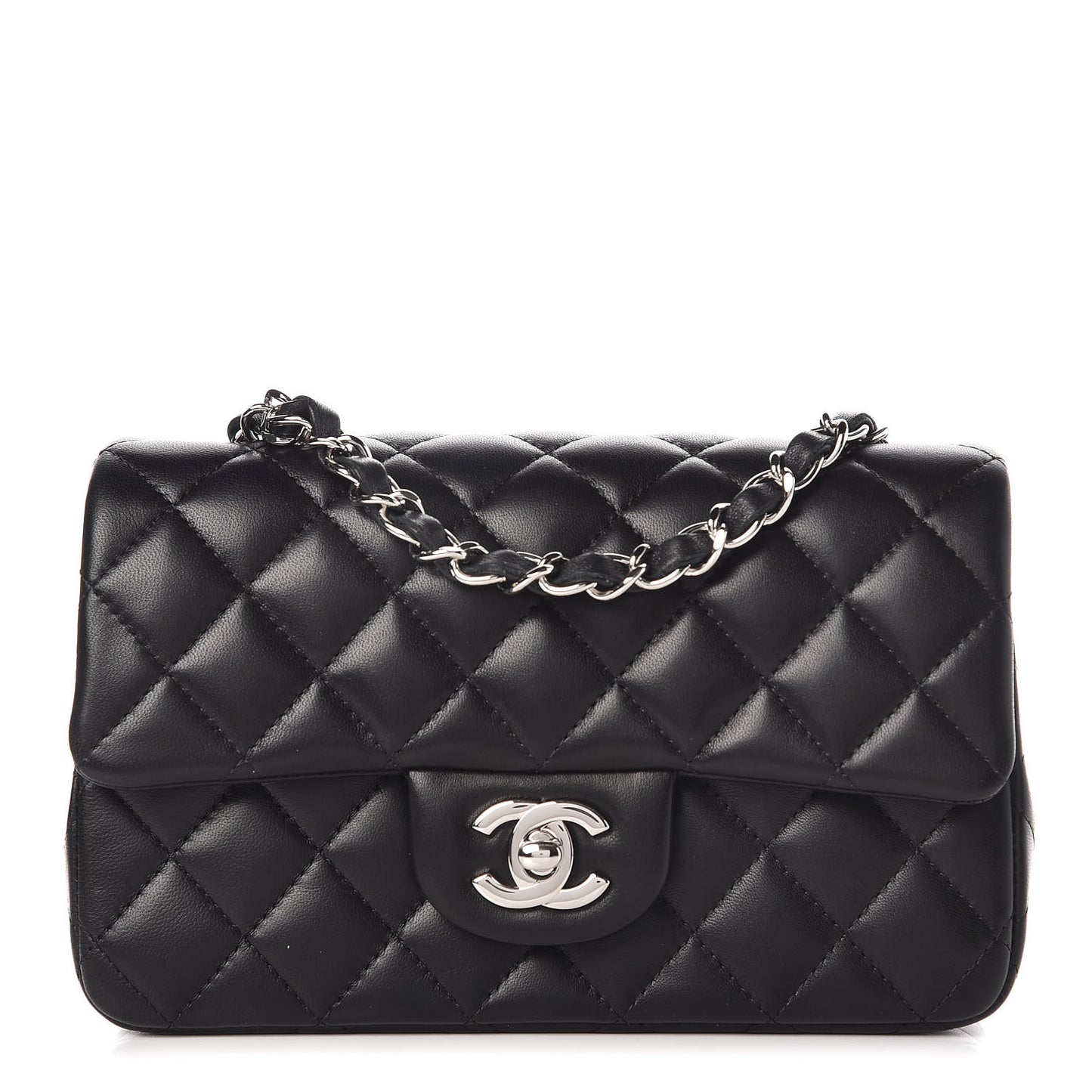 Lambskin Quilted Mini Rectangular Flap Black