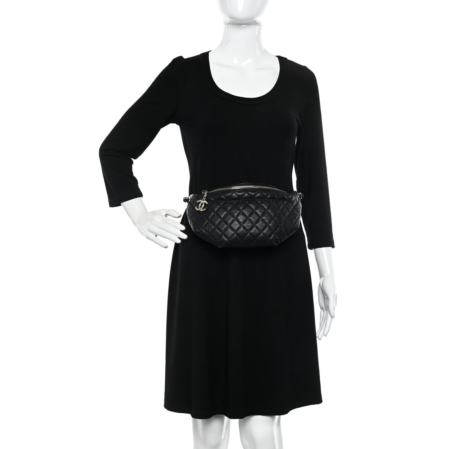 Calfskin Quilted Banane Waist Bag Fanny Pack Black