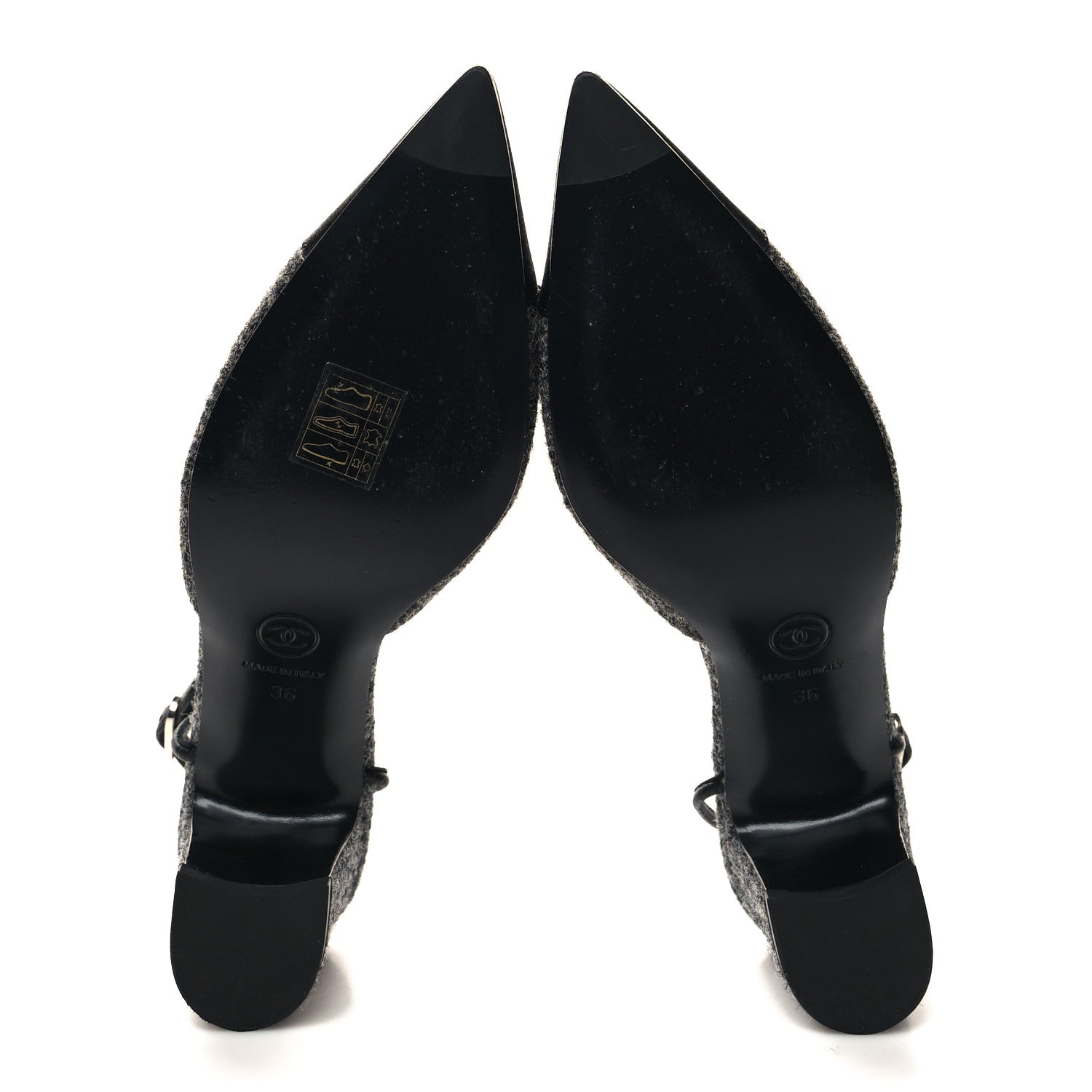 Chanel Tweed Satin Slingback Cap Toe Bow Pumps 36 Grey Black 5 of 8