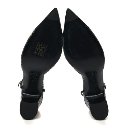 Chanel Tweed Satin Slingback Cap Toe Bow Pumps 36 Grey Black 5 of 8