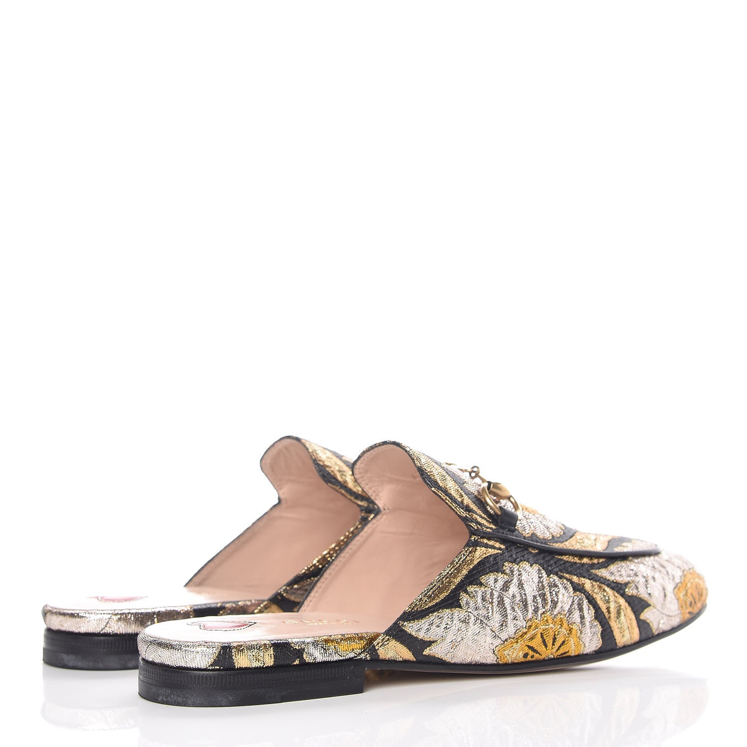 Gucci Jacquard Floral Womens Princetown Slippers 37 Oro Black 4 of 10