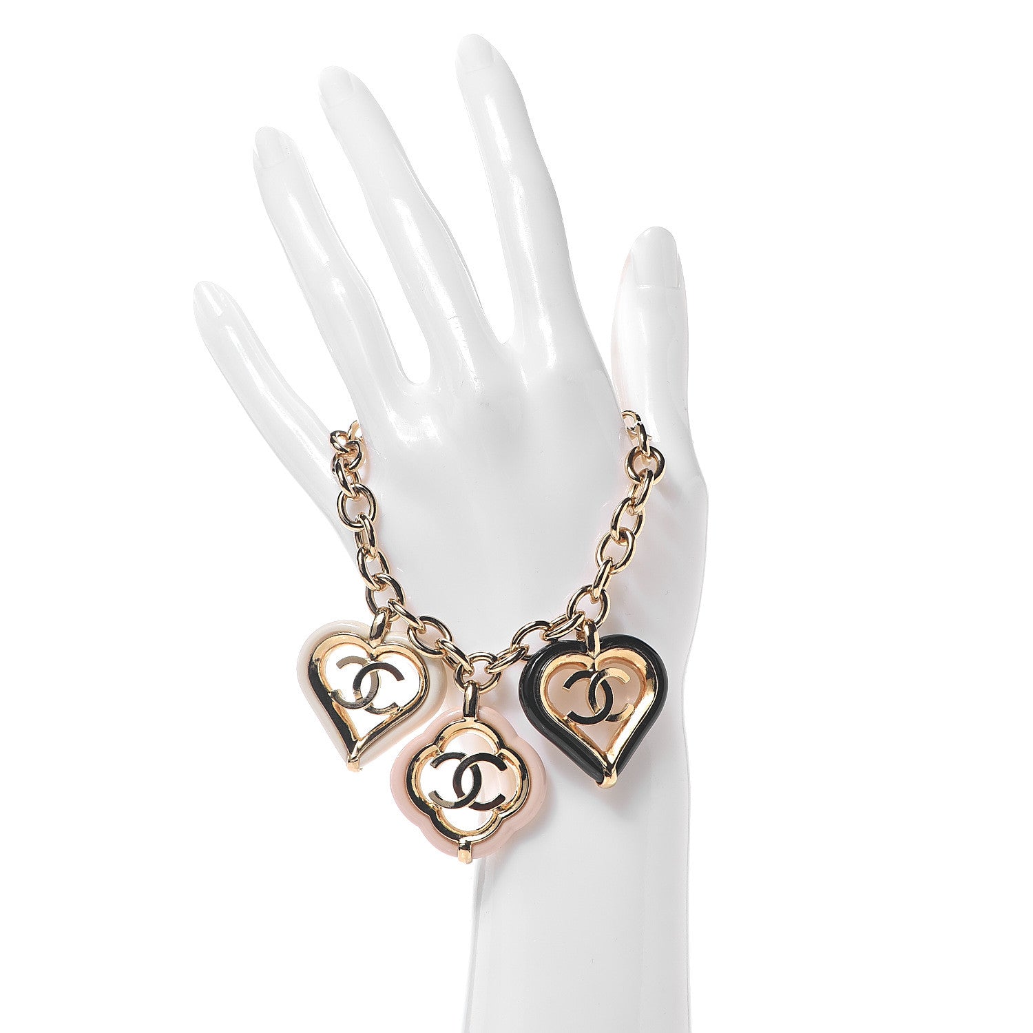 Chanel CC Charm Bracelet Gold Beige Navy 2 of 4
