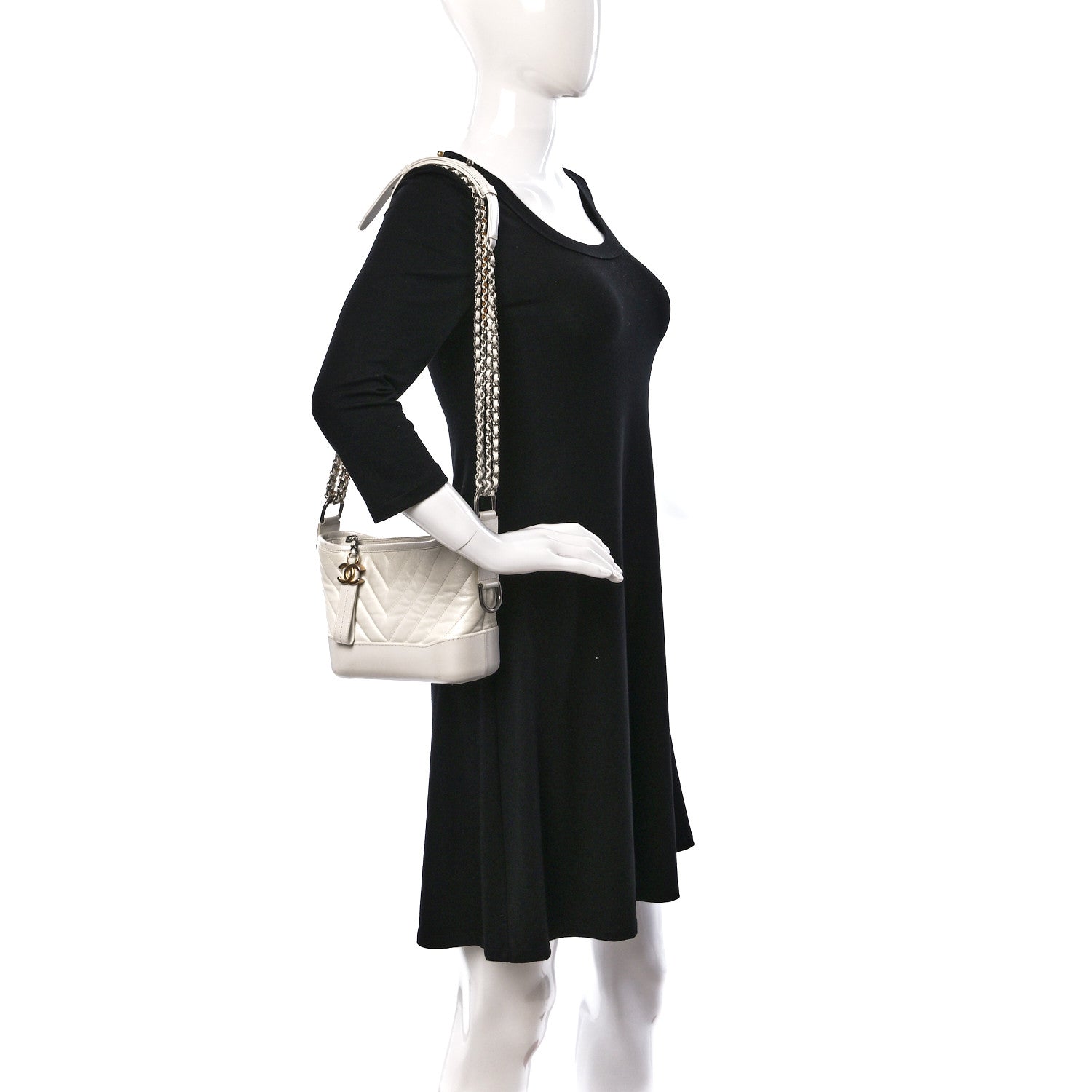 Chanel Aged Calfskin Chevron Quilted Small Gabrielle Hobo White 2 of 17
