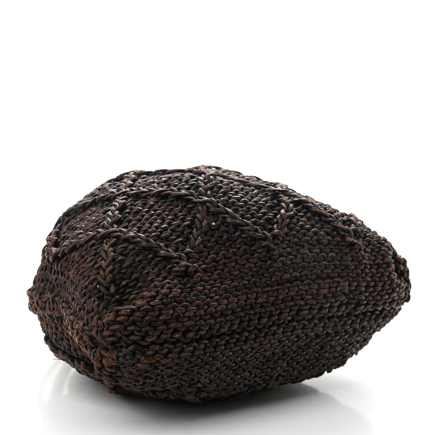 Calfskin Woven Drawstring Bag Dark Brown