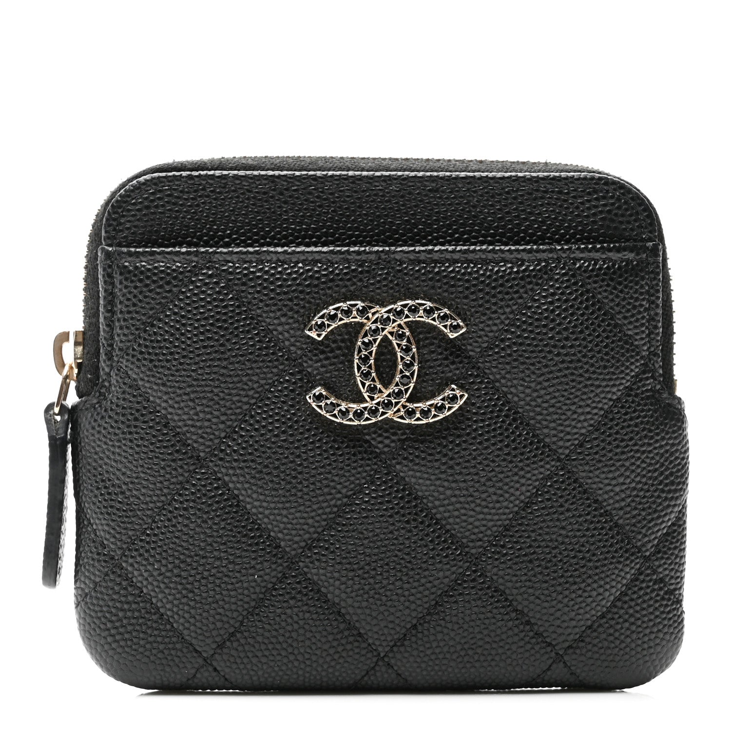 Chanel Caviar Quilted Crystal Zip Card Holder Wallet Black 1 of 8