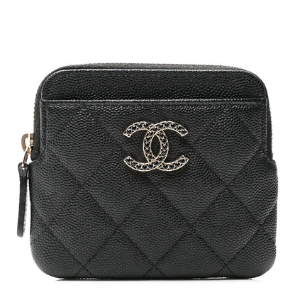 Chanel Caviar Quilted Crystal Zip Card Holder Wallet Black 1 of 8