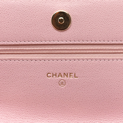 Chanel Caviar Quilted Studded CC Wallet on Chain WOC Light Pink 6 of 11