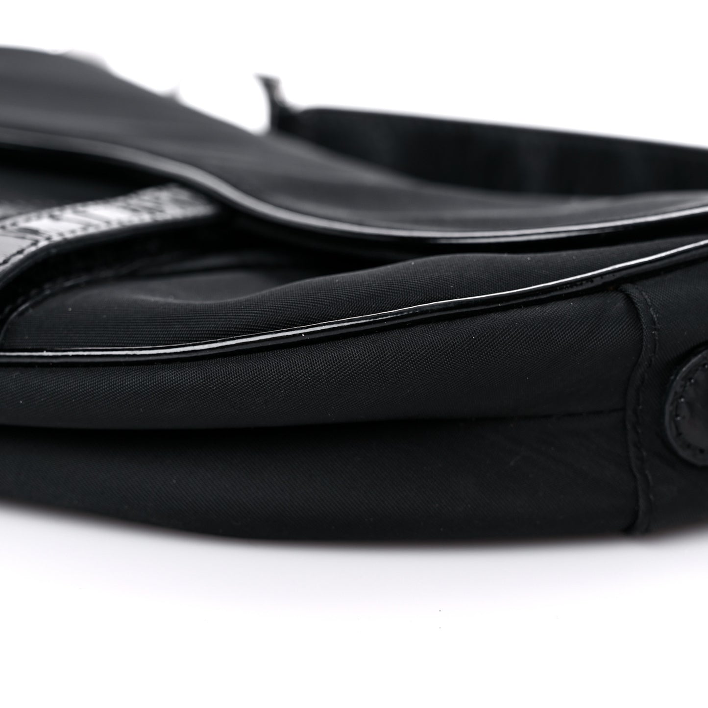 Canvas Patent Calfskin Saddle Bag Black