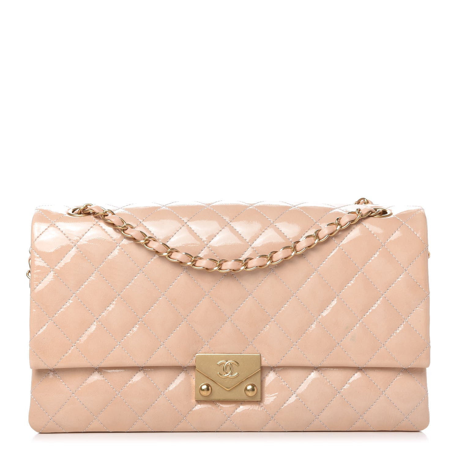 Chanel Patent Goatskin Quilted 3 Pocket Accordion Flap Beige 1 of 11