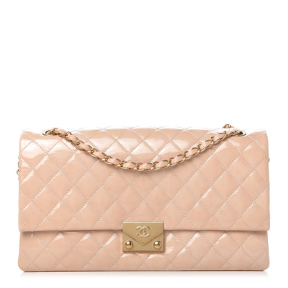 Chanel Patent Goatskin Quilted 3 Pocket Accordion Flap Beige 1 of 11