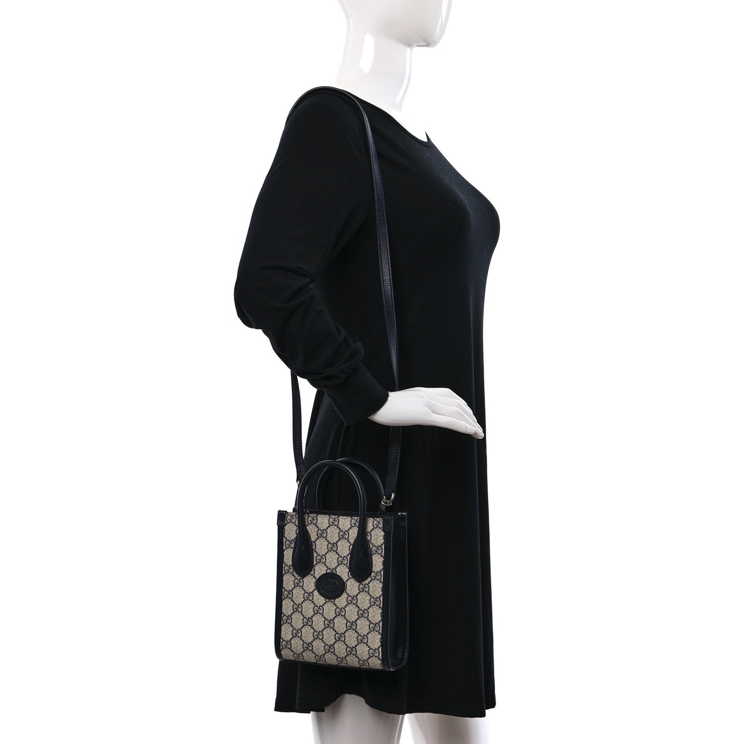 GG Supreme Monogram Textured Dollar Calfskin Mini Retro Interlocking G Tote Bag Beige Blue