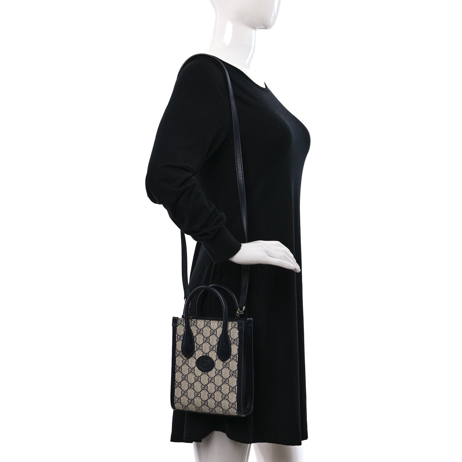 Gucci GG Supreme Monogram Textured Dollar Calfskin Mini Retro Interlocking G Tote Bag Beige Blue 2 of 8