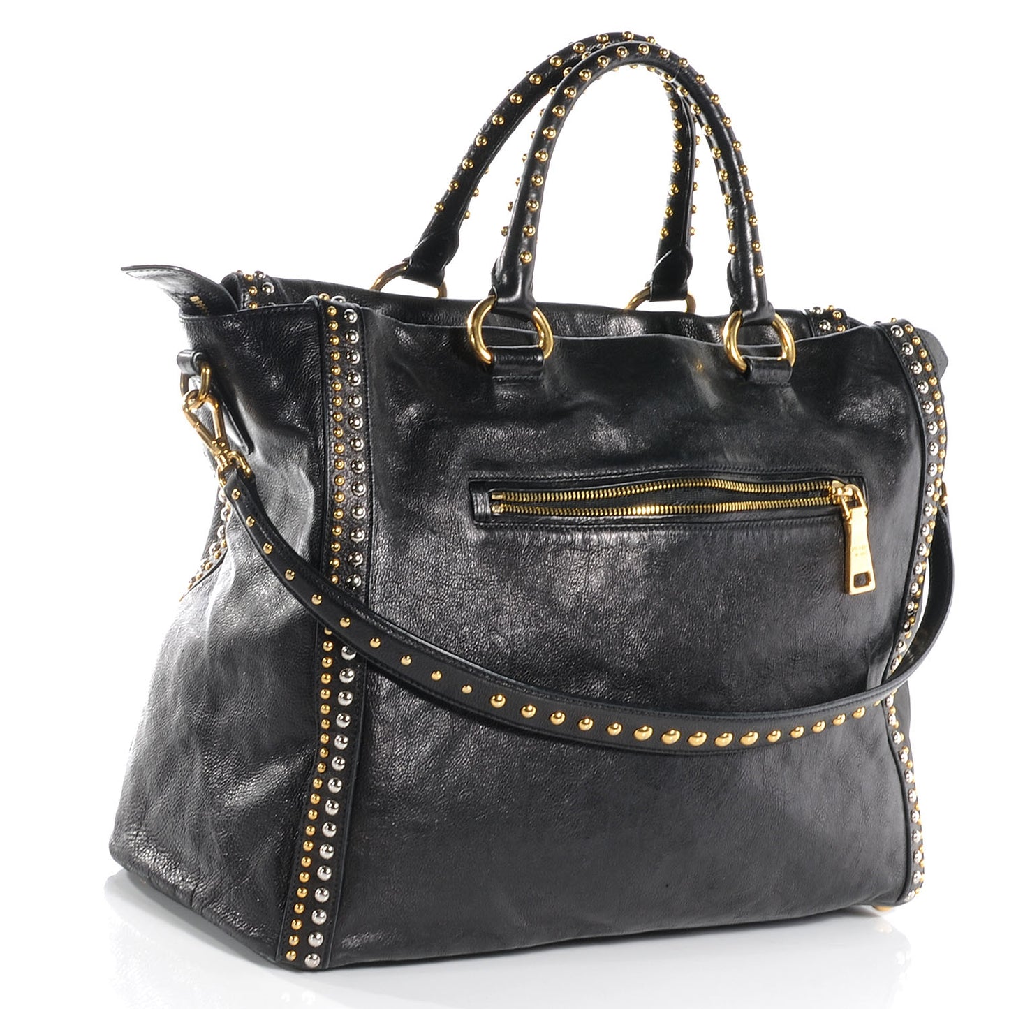Glace Calf Studded Tote Nero Black