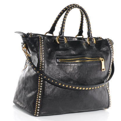 Prada Glace Calf Studded Tote Nero Black 3 of 8