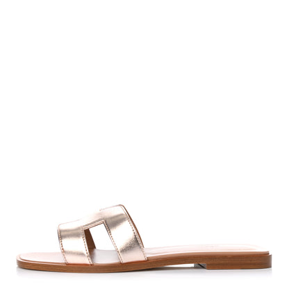 Hermes Metallic Nappa Oran Sandals 37.5 Rose Dore 1 of 4