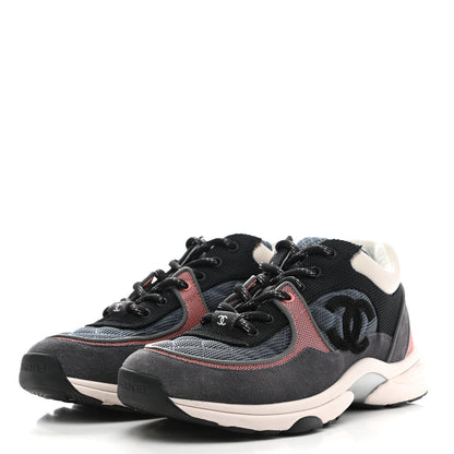 Chanel Mesh Suede Calfskin Womens CC Sneakers 39.5 Grey Pink 3 of 10