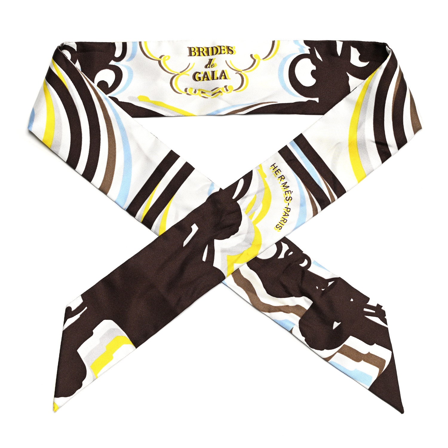 Hermes Silk Brides De Gala Shadow Twilly Marron White Jaune 1 of 5