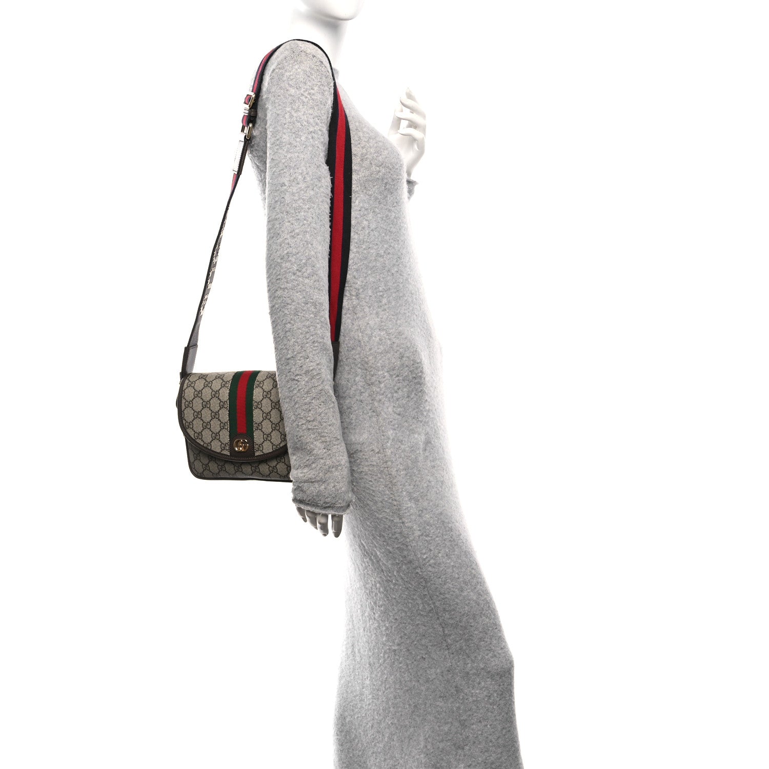 Gucci GG Supreme Monogram Textured Dollar Calfskin Web Studded Mini Ophidia Flap Shoulder Bag Beige Ebony New Acero 2 of 11