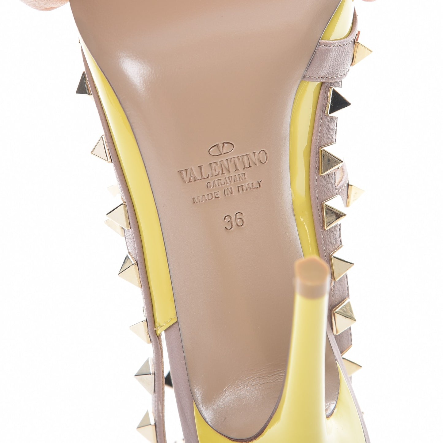 Patent Rockstud Ankle Strap 100mm Pumps 36 Naples Yellow Poudre