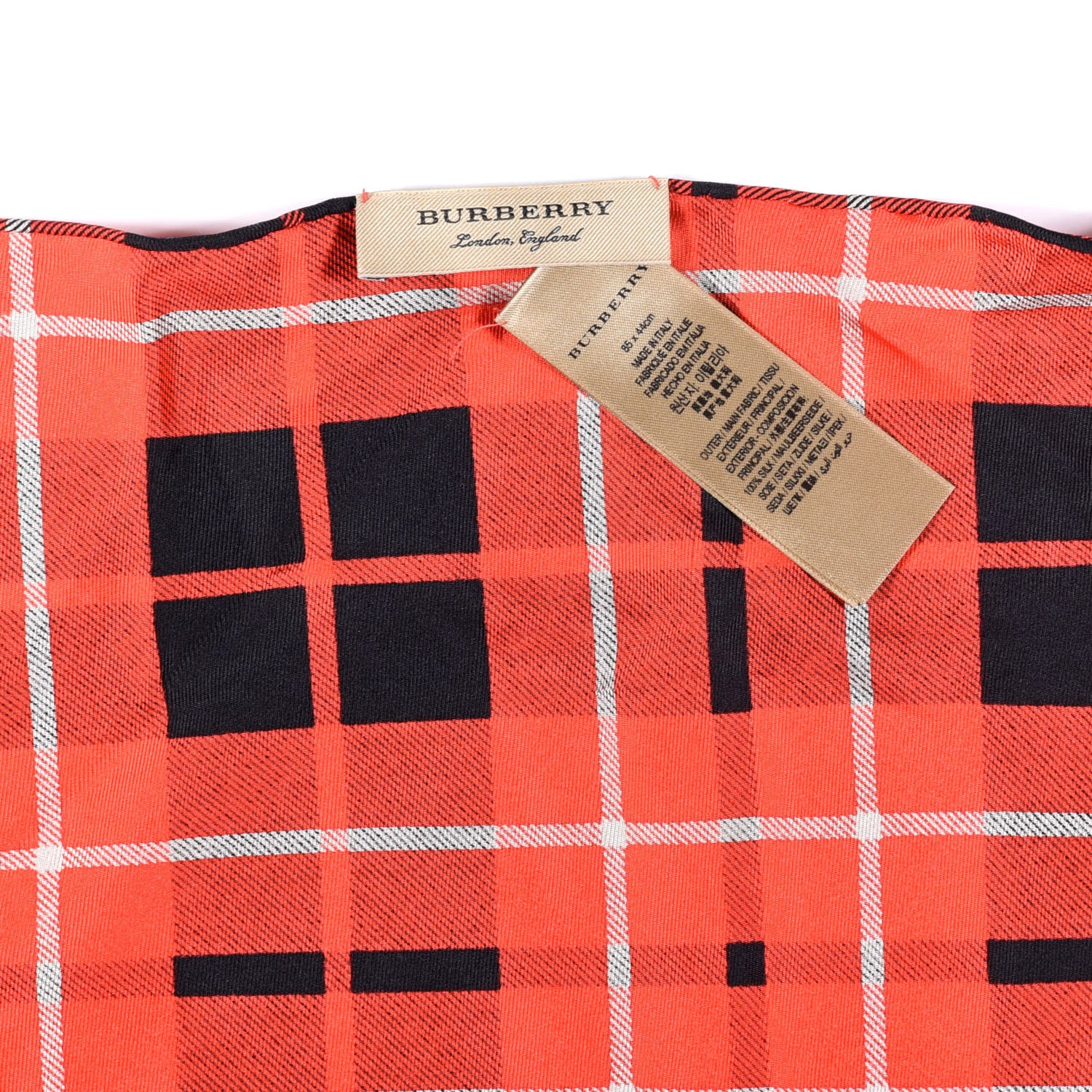 Burberry Silk Check Triangle Bandana Scarf Vibrant Red 5 of 8