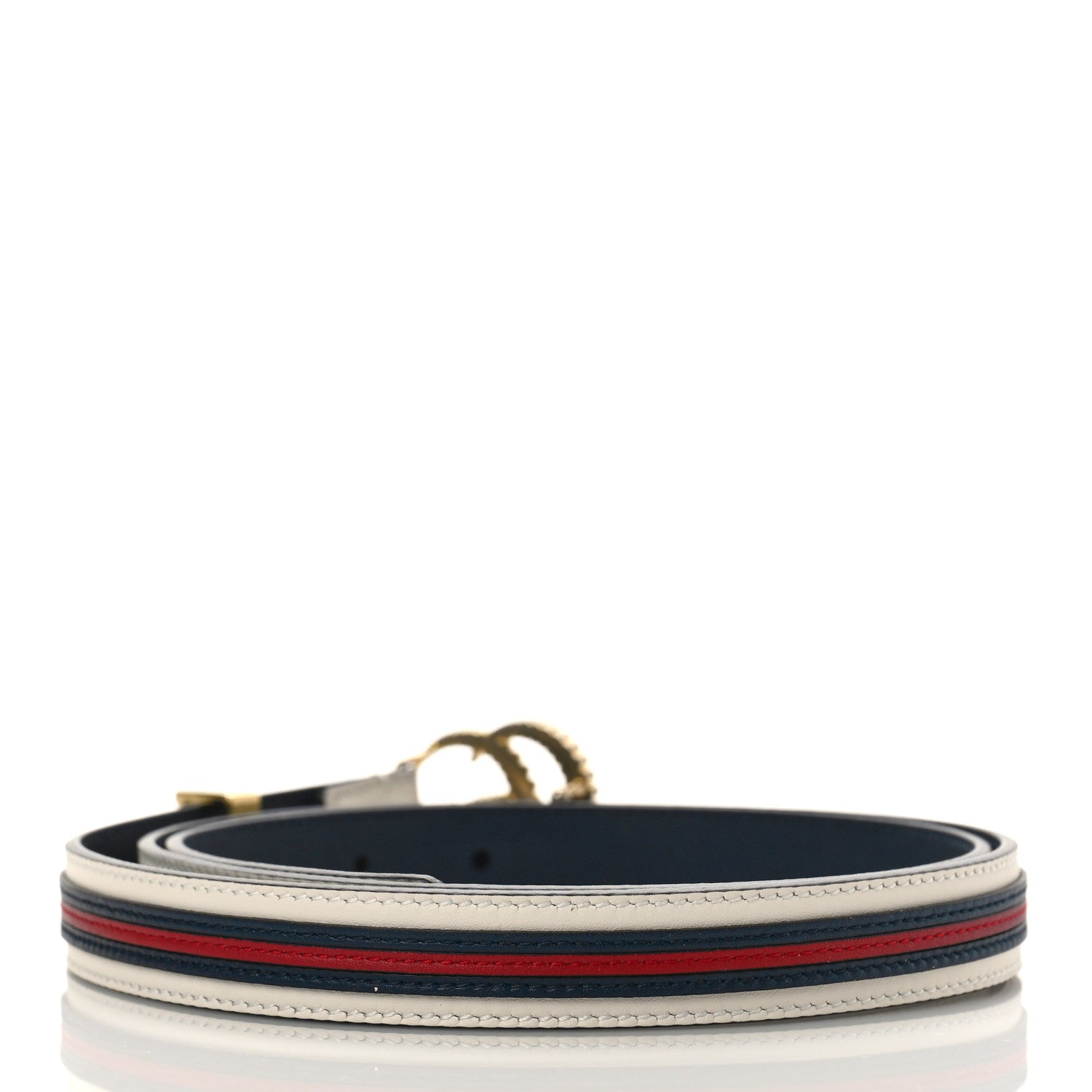 Gucci Calfskin 20mm Torchon Double G Sylvie Belt 95 38 Off White Blue Red 2 of 5
