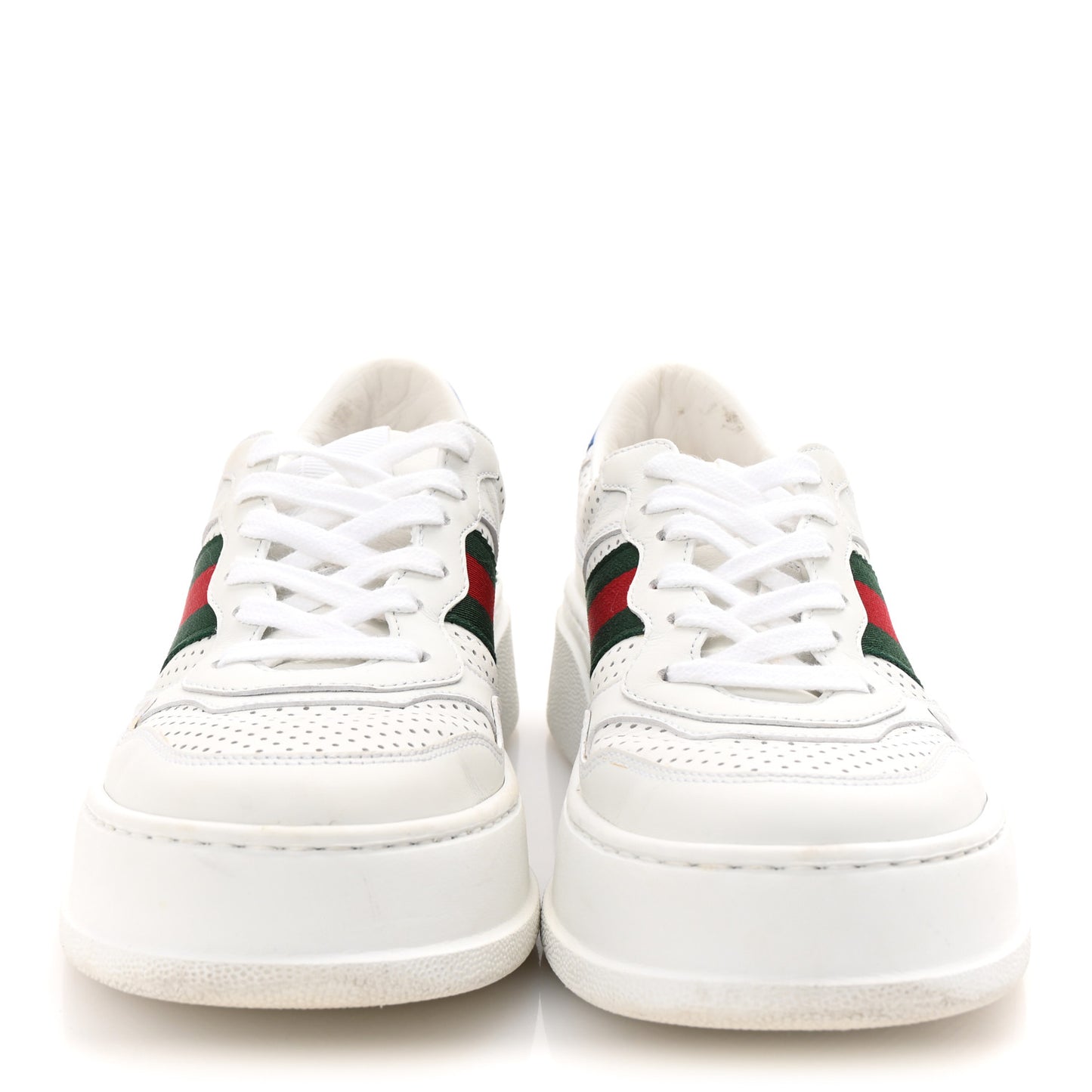 Calfskin Web Perforated Womens Platform 55mm Sneakers 38.5 White Bright Splash