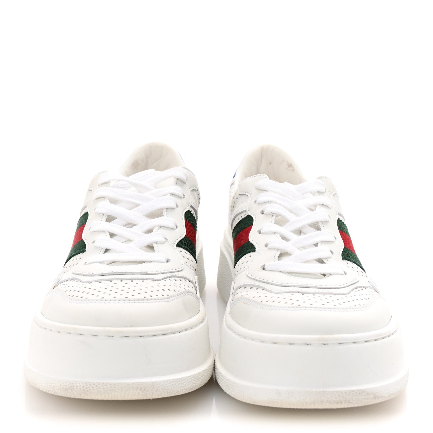Gucci Calfskin Web Perforated Womens Platform 55mm Sneakers 38.5 White Bright Splash 3 of 9