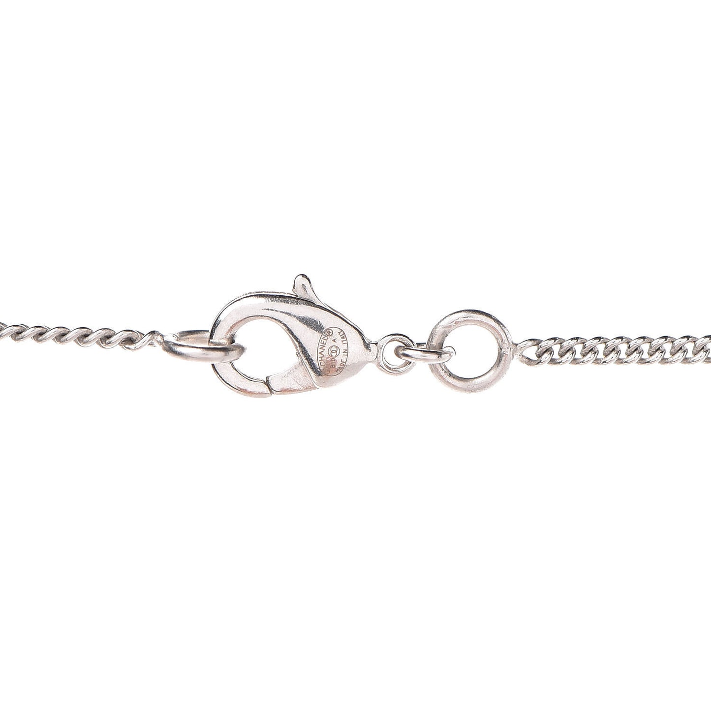 Enamel Beaded CC Necklace Silver White