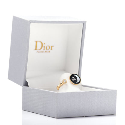 Christian Dior 18K Yellow Gold Diamond Onyx Mother of Pearl Rose Celeste Ring 52 6 5 of 5