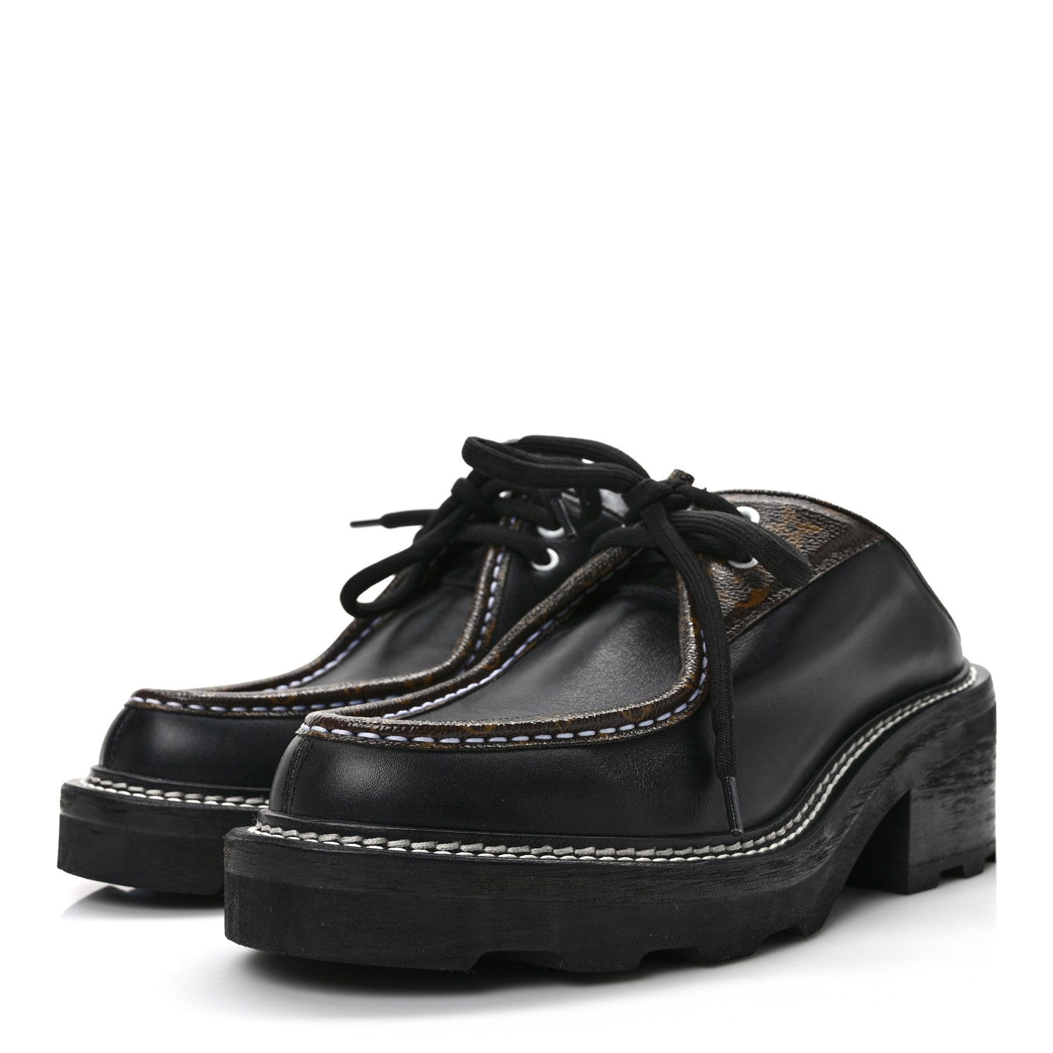 Louis Vuitton Calfskin Monogram Beaubourg Open Back Platform Derby Shoes 41 Black 3 of 9