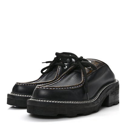 Louis Vuitton Calfskin Monogram Beaubourg Open Back Platform Derby Shoes 41 Black 3 of 9